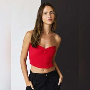 NWT Hausen Stella Twist Front Top Strapless Knit Red Crop Top
